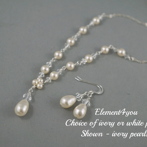 Ensemble collier de perles Swarovski et boucles d'oreilles | Bijoux de mariée en argent sterling