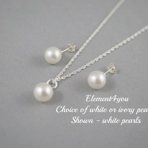 Parelsieradenset | Postoorbellen en enkele parelhanger | Sieraden bruidsmeisje | Cadeau bloemenmeisje | Sterlingzilveren ketting bruiloft ketting set