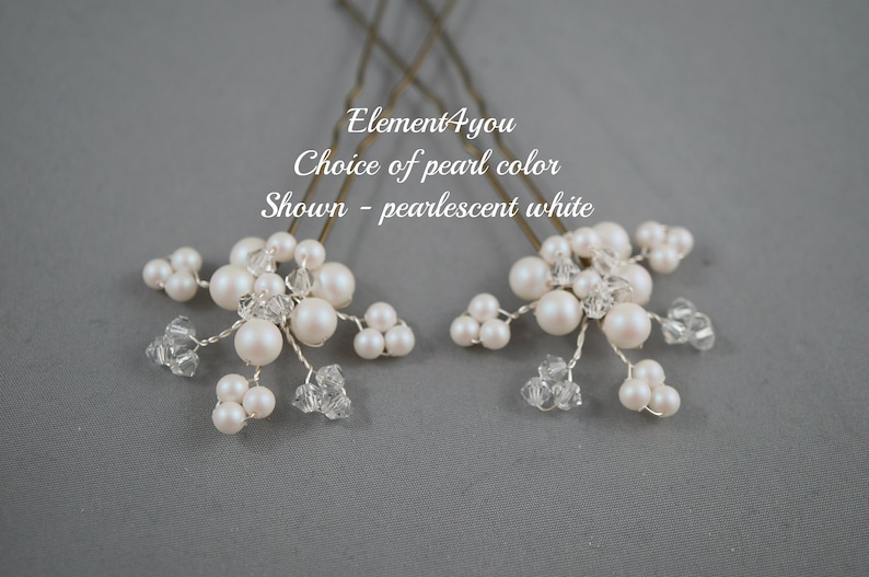 BRIDAL HAIR PIECE Wedding set of 2 pins. Leaves Hair vines. Ivory gold. Pearl hair pins. Wedding accessories. White pearls. Crystal pins image 5