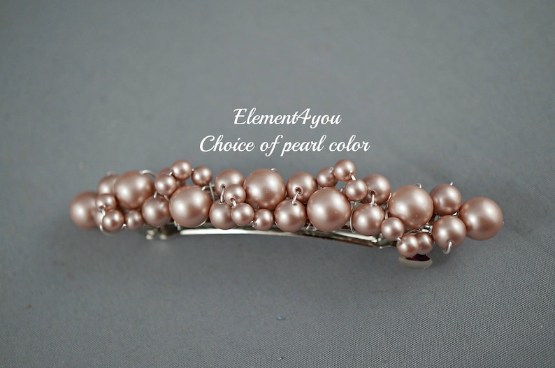 PEARL BRIDAL Wedding Barrette, Beaded Pearl Barrette, Pearl Hair Accessory, Wedding Hair Clip, French Barrette, Cream Ivory purple pink image 6