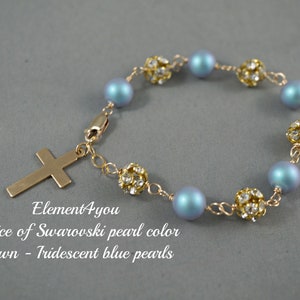 Religious Rosary Bracelet | Baptismal & Confirmation Gift | 14k Gold Filled Cross | Christening Bracelet | First Communion Gift Swarovski