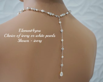 Bridal Backdrop Extension | Delicate Silver or Gold Rhinestone Ball Jewelry Attachment | Swarovski Pearl Jewelry | Low Back Dress Necklace