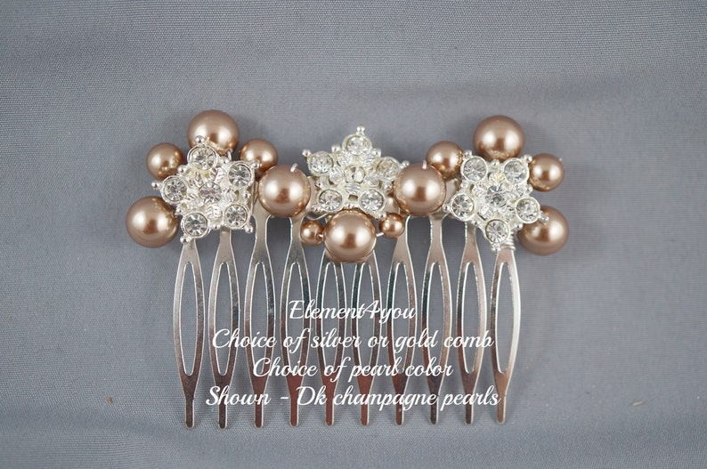 Bridal Pearl Wedding Comb Accessories Swarovski pearls Flower Rhinestone Clusters Ivory Silver Gold Fascinator Headpiece Bride hair piece image 2