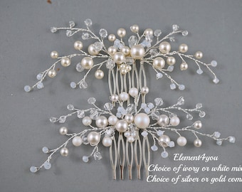 Bridal hair comb, Wedding hair accessories, Bride headpieces, Ivory pearls hair vines, Handcrafted hair accessories, Unique hairpiece gift