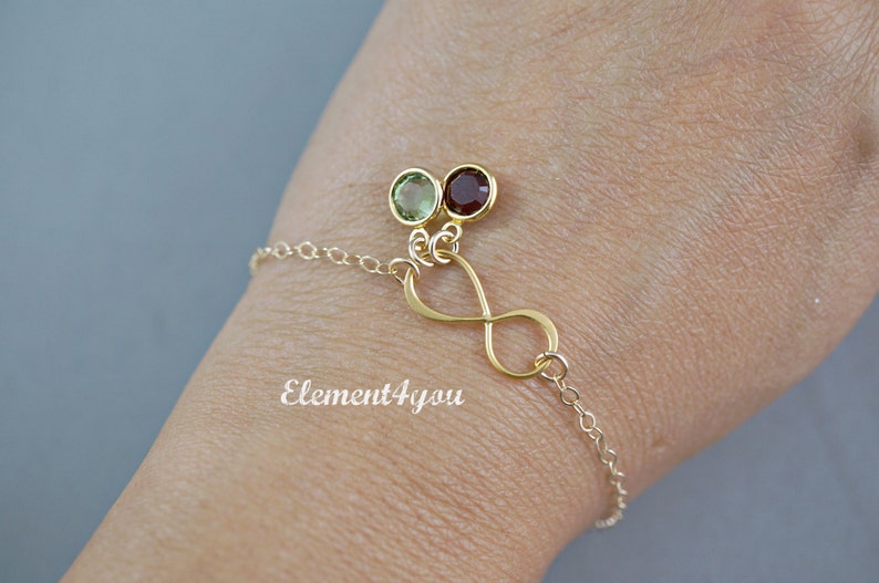 INFINITY bracelet, Gold bracelet, One two three four five six birthstones charms, Infinity jewelry, Infinity birthstone bracelet, Delicate image 1