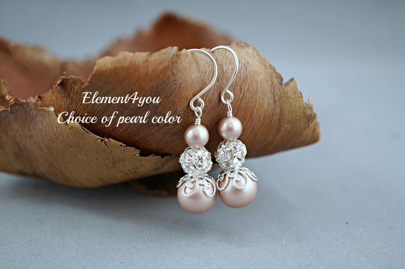 Bridal Earrings Bride Jewelry Bridesmaids Gift Wedding Bridal Party Ivory White Champagne Blue Green Brown Pearl Handmade Mother of Bride image 3