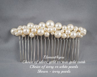 COMB - Bridal comb pearl Hair Accessories Wedding hair piece Swarovski white ivory pearl Beaded silver comb Veil attachment Tiara Fascinator