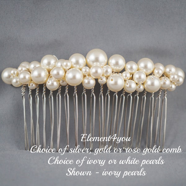 Bridal Comb Pearl Hair Accessories Wedding Hair Piece Swarovski White Ivory Beaded Silver Rose Gold Comb Veil Attachment Tiara Fascinator