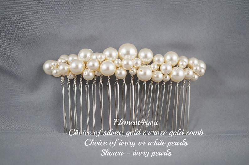 COMB - Bridal comb pearl Hair Accessories Wedding hair piece Swarovski white ivory pearl Beaded silver comb Veil attachment Tiara Fascinator 