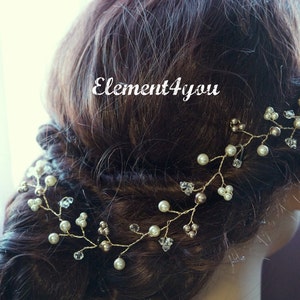 BRIDAL HAIR VINES Bridal hair accessory, Champagne gold hair vines, Pearls Crystals silver hair vines Wedding headpiece hair piece fall image 8