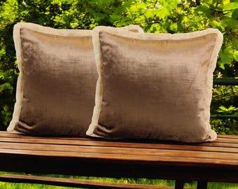 Braune Samt Fransen Kissenbezüge - 2-er Set - Elegante Sofa Dekor