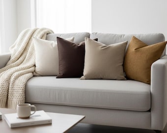 Wabengewebter Kissenbezug, Kaffeetöne, moderne neutrale Kissen, 43 x 43 cm