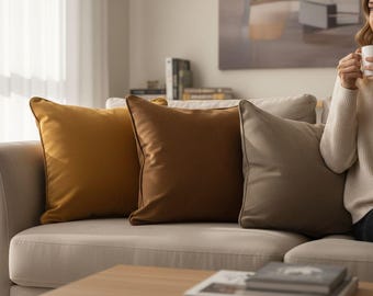 Taupe Wildleder Kissenbezug 3er Set, Wasserabweisende Paspelkissen