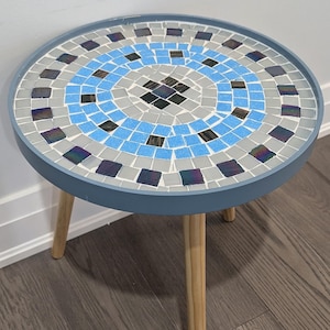 Ceramic Mosaic Tile Side Table - Greys and Blues