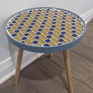 Glass Mosaic Tile Side Table - Blue and Yellow