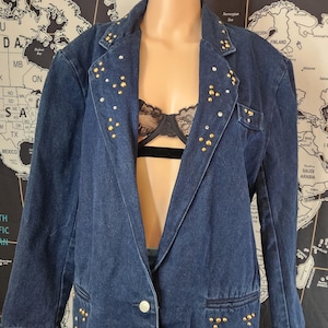Vintage Denim Linda Martinez By Jordache 100% Cotton Size Med Blazer Embellished Oversized