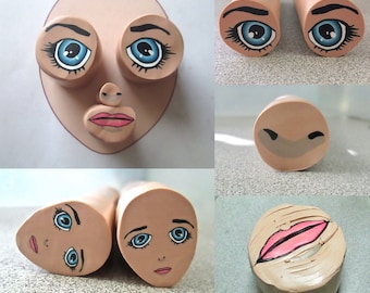 Tutorial - Anime Face Cane, Version 1, polymer clay class, mouth cane, girl cane, eye cane, nose cane, millefiori cane, diy pdf, ebook, book