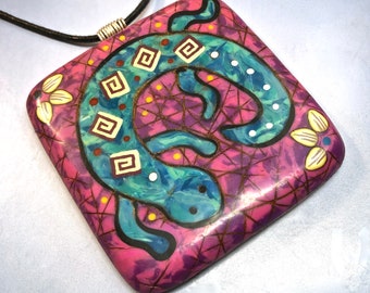 Tutorial - Gecko Petroglyph Pendant, polymer clay class, petal cane, spiral cane, handmade pendant, custom jewelry, millefiori, diy pdf