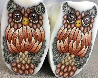 Tutorial - Bastón de búho cornudo, clase de arcilla polimérica, bastón de plumas, bastón ikat, bastón ojo de búho, bastón de hoja, millefiori, diy pdf