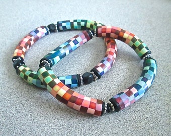 Tutorial - Painterly Pixels Bangle, polymer clay class, pixel cane, rainbow blend, handmade bracelet, custom jewelry, millefiori, diy pdf