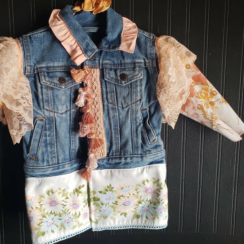 Upcycled boho jean jacket size 18months