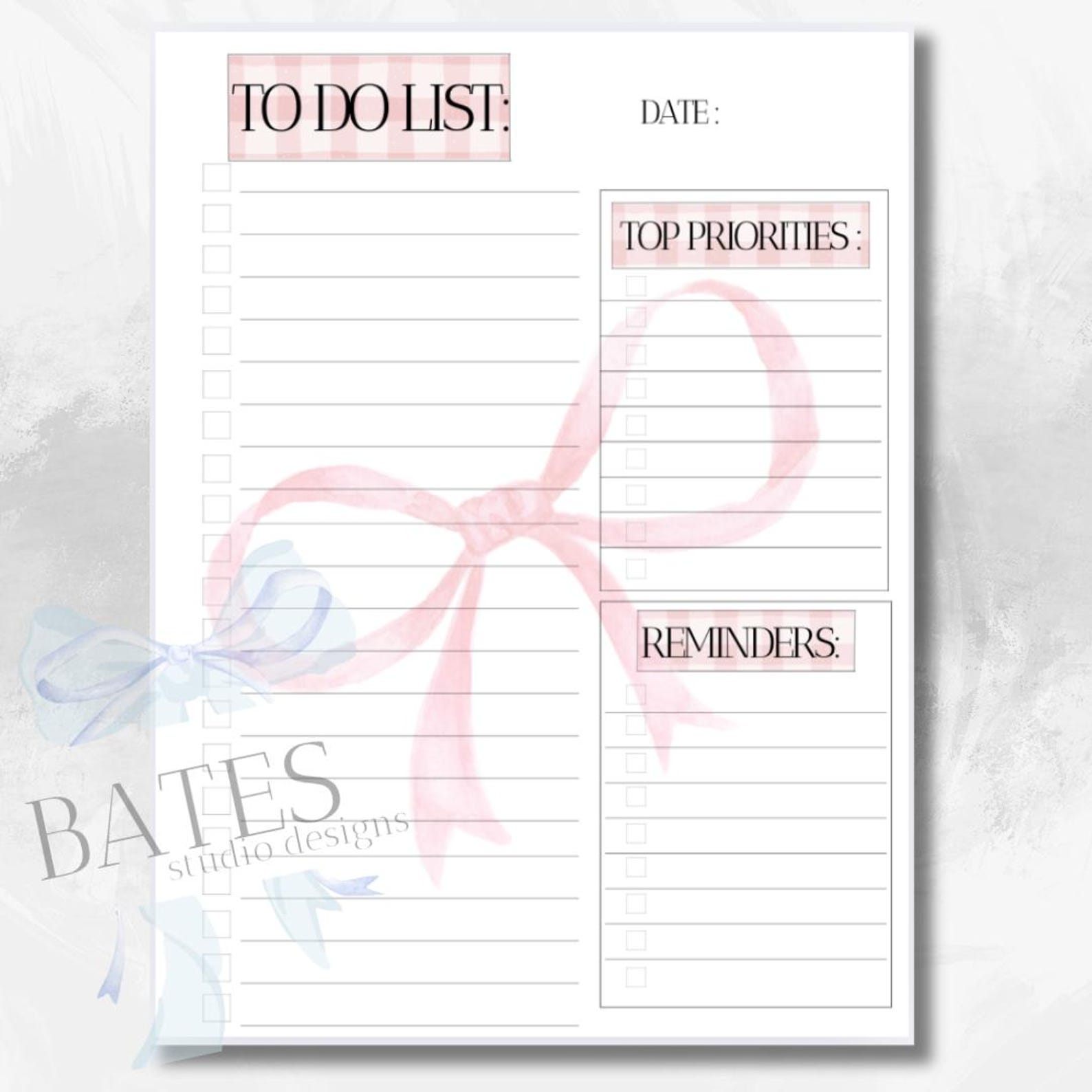 To Do List Rosa To-do List Digital Download - Pink, Cute & Girly Bow-themed Design by ...