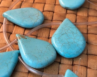 15 in Strand 26x18 mm Top-Drilled Magnesite Teardrop Beads, dyed turquoise blue color