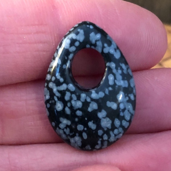 Snowflake Obsidian GoGo Teardrop Focal Bead, 24x17mm with 6x7mm hole