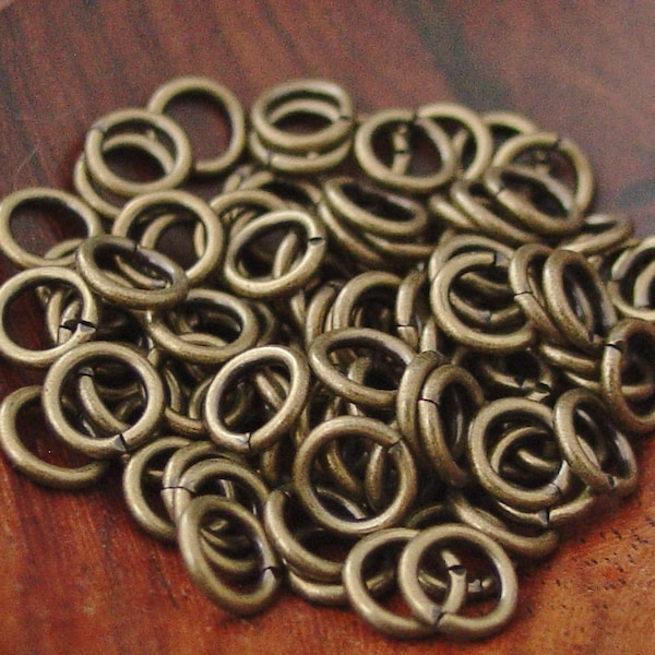 200 pcs 6, 7, or 8mm Antiqued Gold Plated Brass Jump Rings, Open (18 gauge)