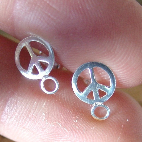 Sterling Silver Peace Sign Post Earring, 6mm Peace Sign with 3mm Closed Loop, 1 or 2 pairs