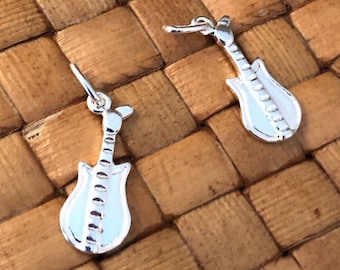 6x15 mm Guitar Charms with Jump Ring, Sterling Silver (2pcs or 4pcs or 8 pcs)