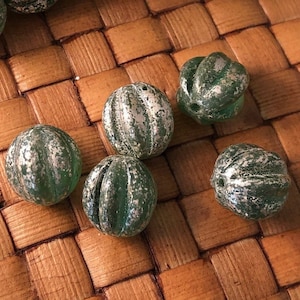 10mm Czech Glass Celedon with Mercury Finish Melon Beads  (5-25 beads, choose qty at checkout), Pressed Glass Bead