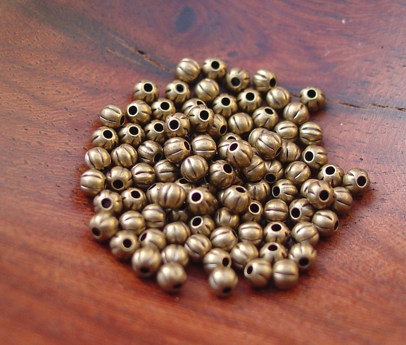 100 pcs 2.5 mm Corrugated Round Beads, Antiqued Gold Plated Brass, Tiny Beads or packages of 500 or 1000 beads image 1