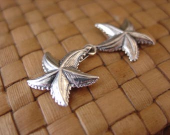 Antiqued Sterling Silver Starfish Hook Clasp, 1 or 2 sets, 43x19mm