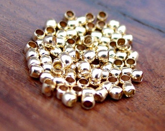 2 mm Crimp Beads,  Gold Plated Brass 1.5 mm Inner Diameter (100 or 500 or 1000 pcs)