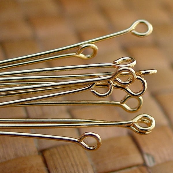 1.5 or 2 Inch Gold Plated Eye Pins (21 gauge), 100 pcs