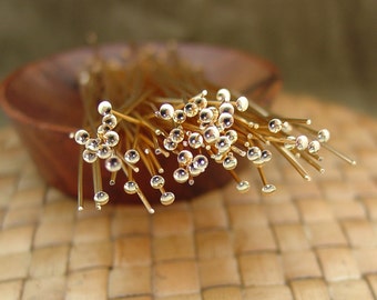 3 Inch Gold Plated Head Pins (21 gauge), 100 or 500 or 1000 pieces