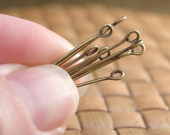 2 Inch Antiqued Gold Plated Eye Pins (21 gauge), choose 100, 500, or 1000 pieces