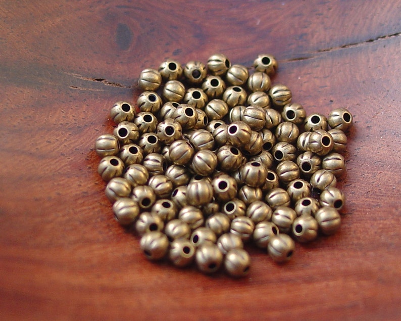 100 pcs 2.5 mm Corrugated Round Beads, Antiqued Gold Plated Brass, Tiny Beads or packages of 500 or 1000 beads image 2