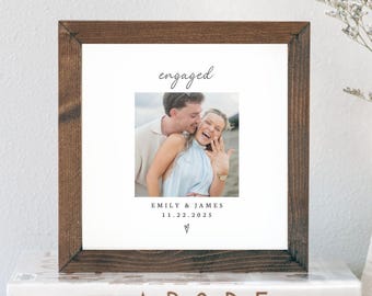 Personalized Engagement Gifts for Couple Engaged Wood Picture Frame Minimal Custom Wedding Proposal Photo Frames Bridal Shower Gift Keepsake
