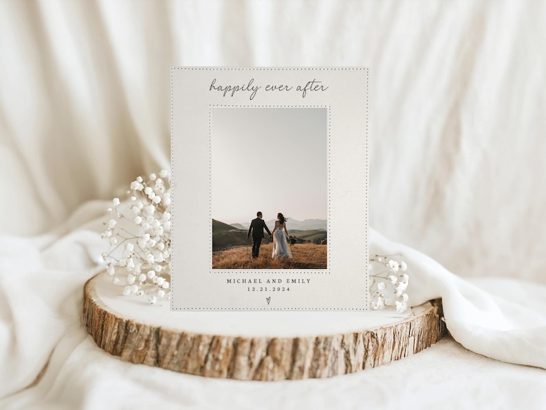 Happily Ever After Personalized Picture Frame- Wedding Gifts for Couple- Minimal Custom Marriage Photo Frames- Bride Groom Gift- Anniversary