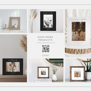 Puede incluir: Una colecci&oacute;n de fotos enmarcadas con varios dise&ntilde;os. Algunos marcos son negros o marrones, otros son beige. Las fotos presentan parejas, familias y mascotas. El texto incluye "happily ever after", "our little family" y "our first year together."