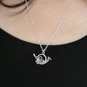 Sterling Silver French Horn Necklace, Music Instrument Necklace image 1