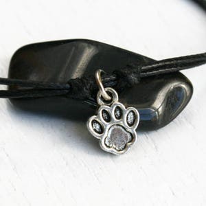 Paw Print Bracelet or Anklet: Antique Silver Charm, Waterproof Cord