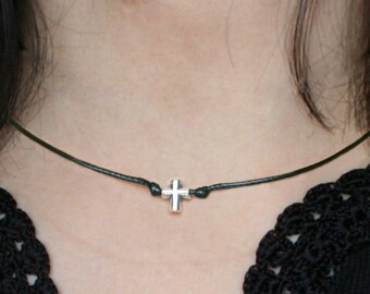 Sterling Silver Cross Bead Choker Necklace