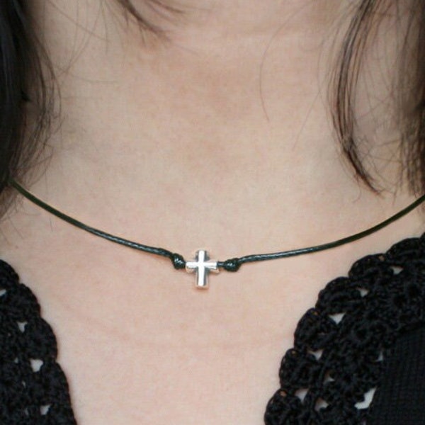 Sterling Silver Cross Bead Choker Necklace