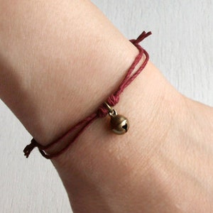 Jingle Bell Bracelet or Anklet: Waxed Cotton Cord, Adjustable Length