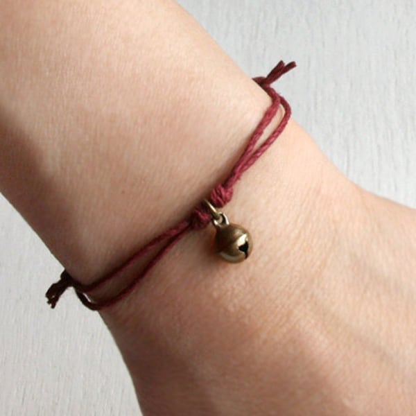 Jingle Bell Bracelet or Anklet: Waxed Cotton Cord, Adjustable Length