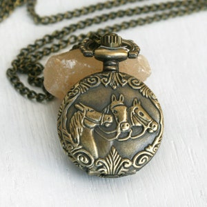 Horse Pocket Watch Necklace, Clock Necklace