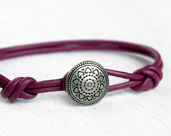 Heart Leather Bracelet: Antique Silver Charm, Adjustable Cord